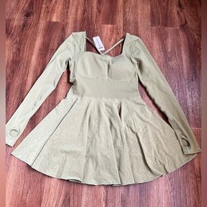 Green Fit and Flare Skirt Set with Sweetheart Neckline